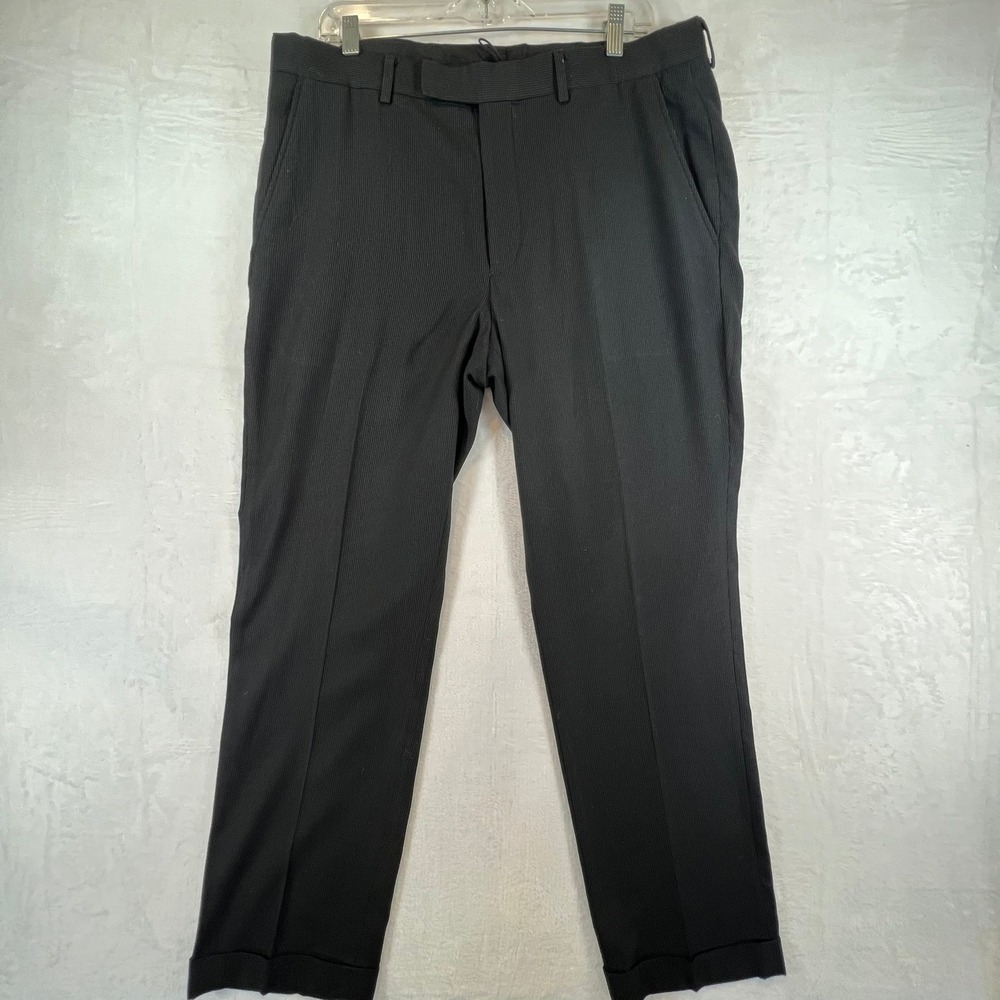 Unlisted Kenneth‎ Cole Dress Pants Mens 35x30 *Meas 36x30 Black Pinstripe Cuffed